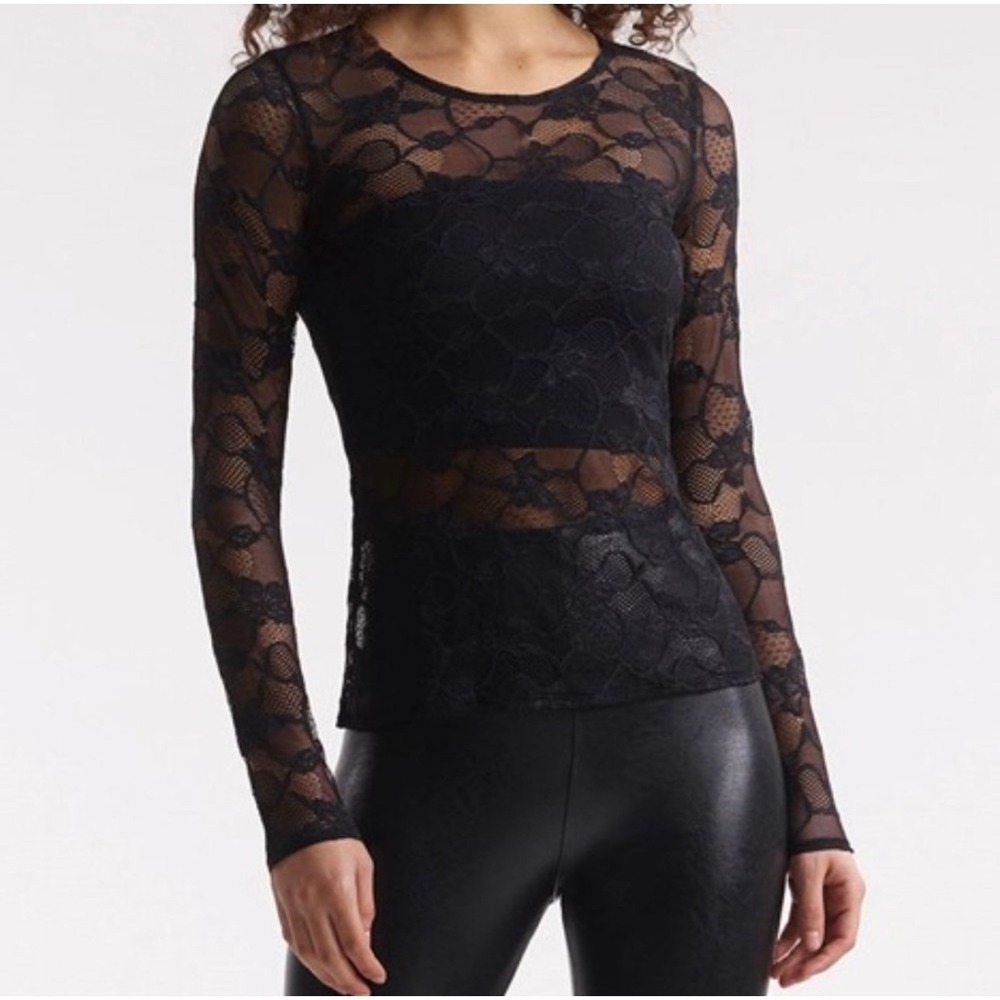 Commando Floral Lace Long Sleeve Tee Black Sheer Mesh Top Size S Small Goth